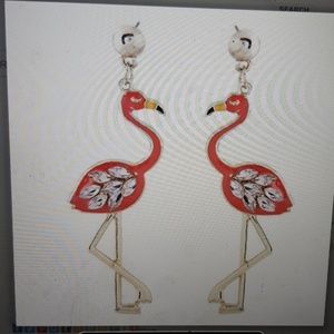 EARRING ELEGANT CRANE PENDANT FASHION STUD PINK